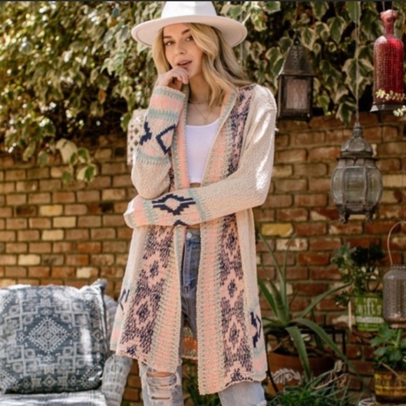 Boho Aztec Inspired Print Open Cardigan - Picture 2 of 5